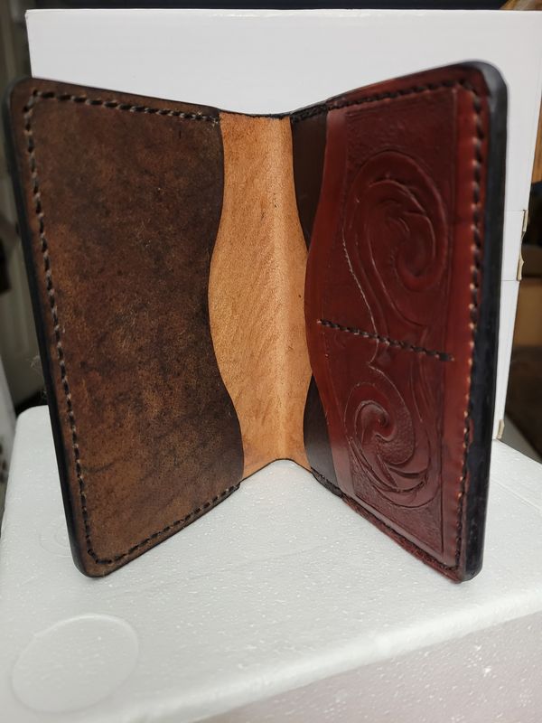Passport Wallet, Leather, Hand-Tooled Dark Brown