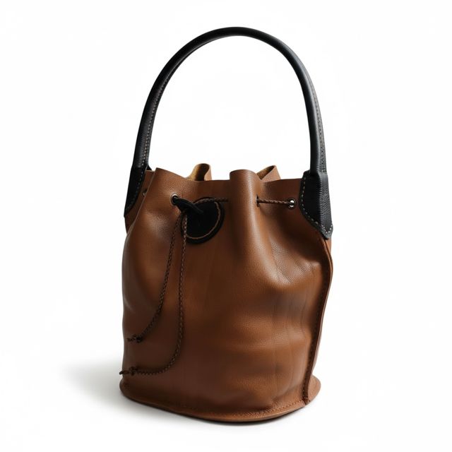Handcrafted Leather Bucket Bag, Shoulder Bag, Hand Bag featuring Clay Brown Leather with black Accents