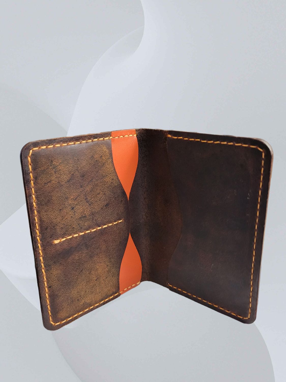 Handmade Buffalo Orange and Brown Leather Passport Holder/Wallet, Travel Cardholder Leather, Great Gift Idea.