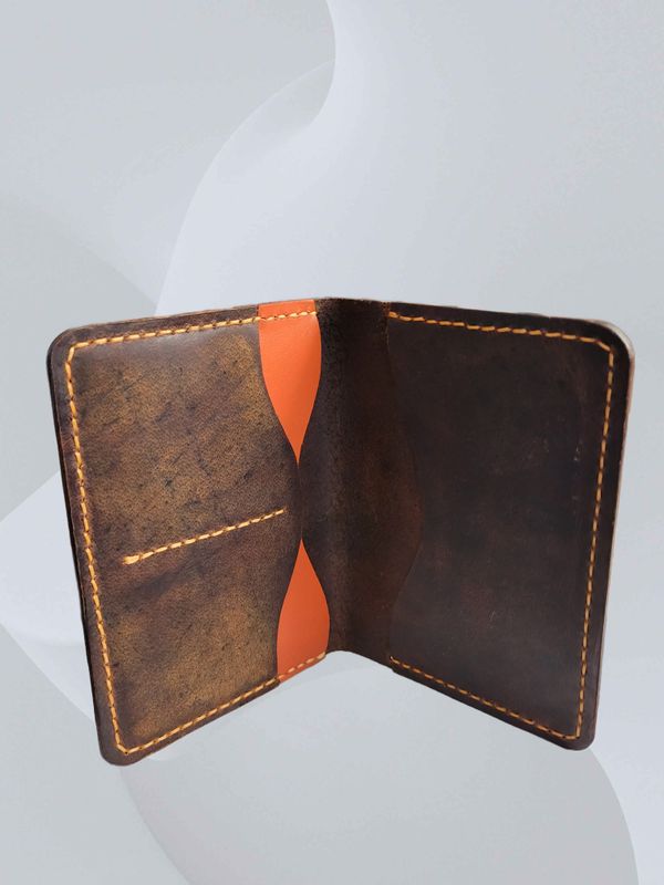 Handmade Buffalo Orange and Brown Leather Passport Holder/Wallet, Travel Cardholder Leather, Great Gift Idea.