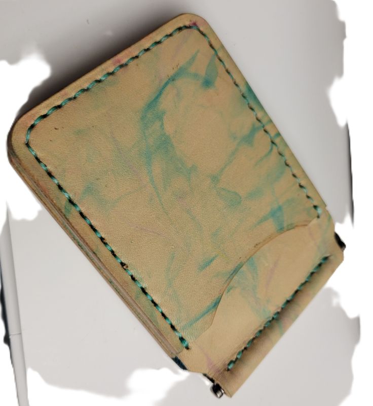 Handcrafted Leather Tie Dyed Leather Minimalist Wallet W/ Flip Money Clip.
