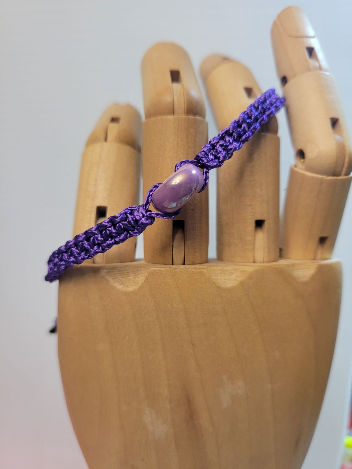 Purple Micro Paracord Braided Bracelet, with European Bead, adjustable