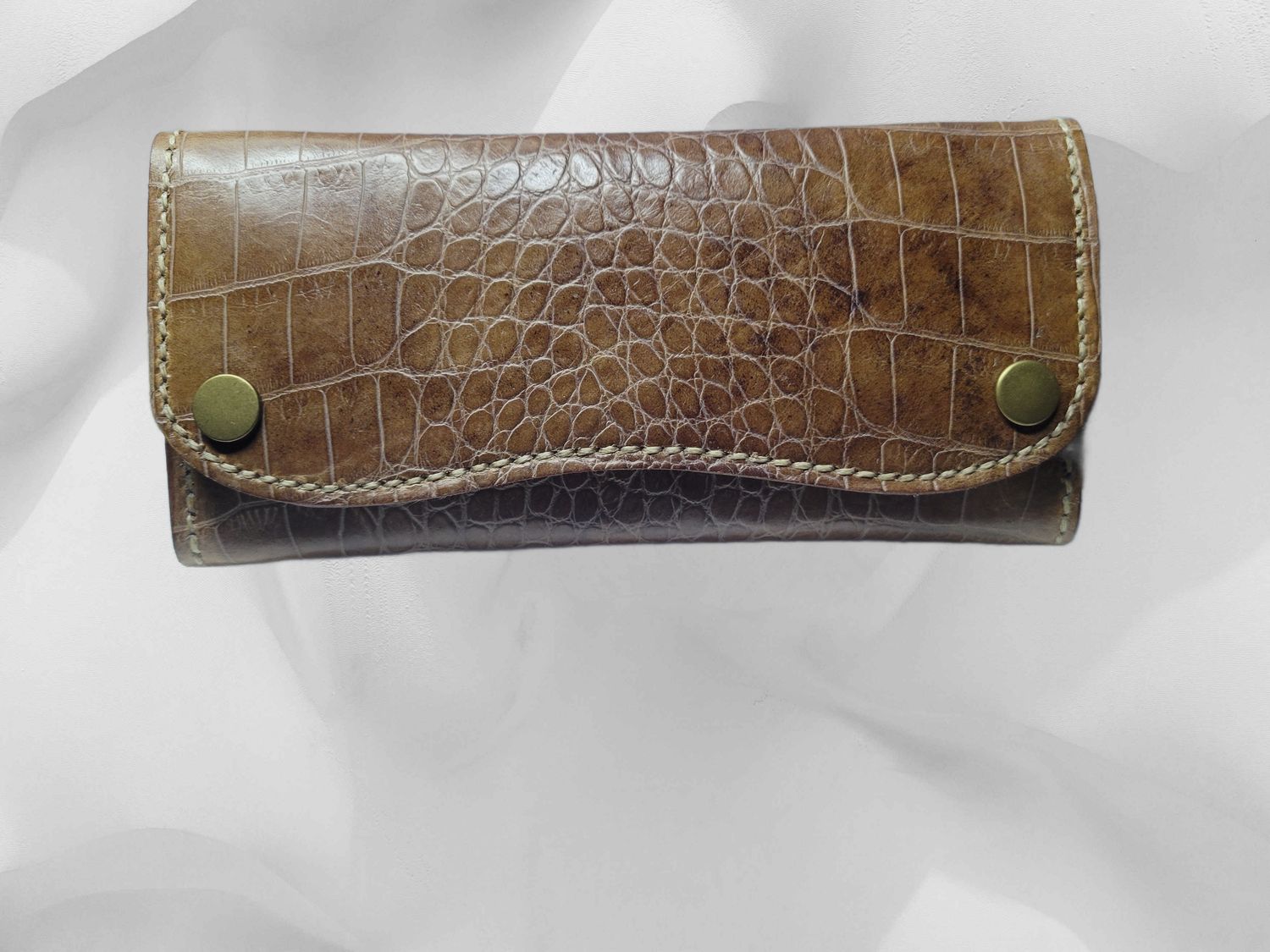 Handcrafted Leather Crocodile Embossed Wallet, Tan