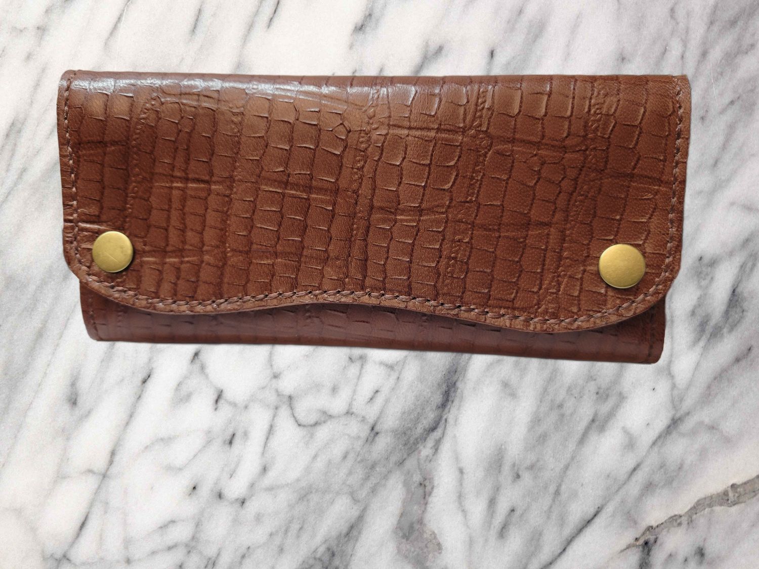 Handcrafted Brown Sheepskin and Green Leather Wallet, Embossed Bamboo Design