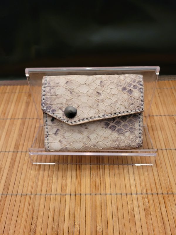 Handcrafted Leather Small Wallet/Card Holder, Python Embossed, Multi-colored