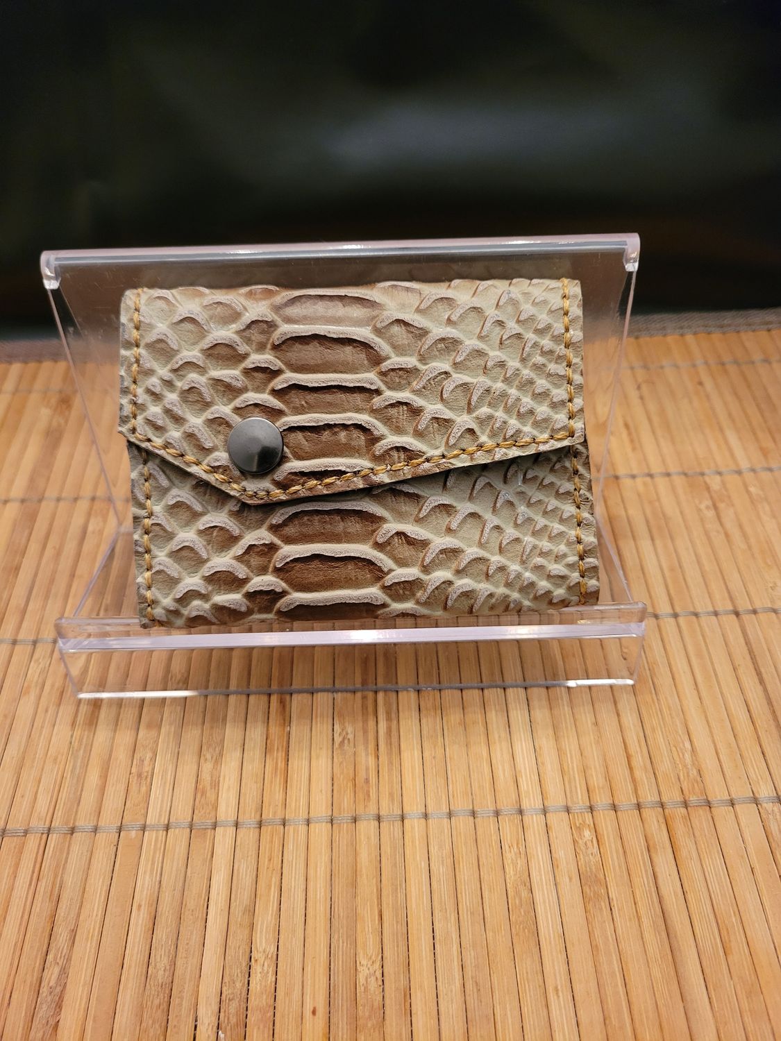 Handcrafted Leather Small Wallet/Card Holder, Python Embossed, Brown and Light Brown