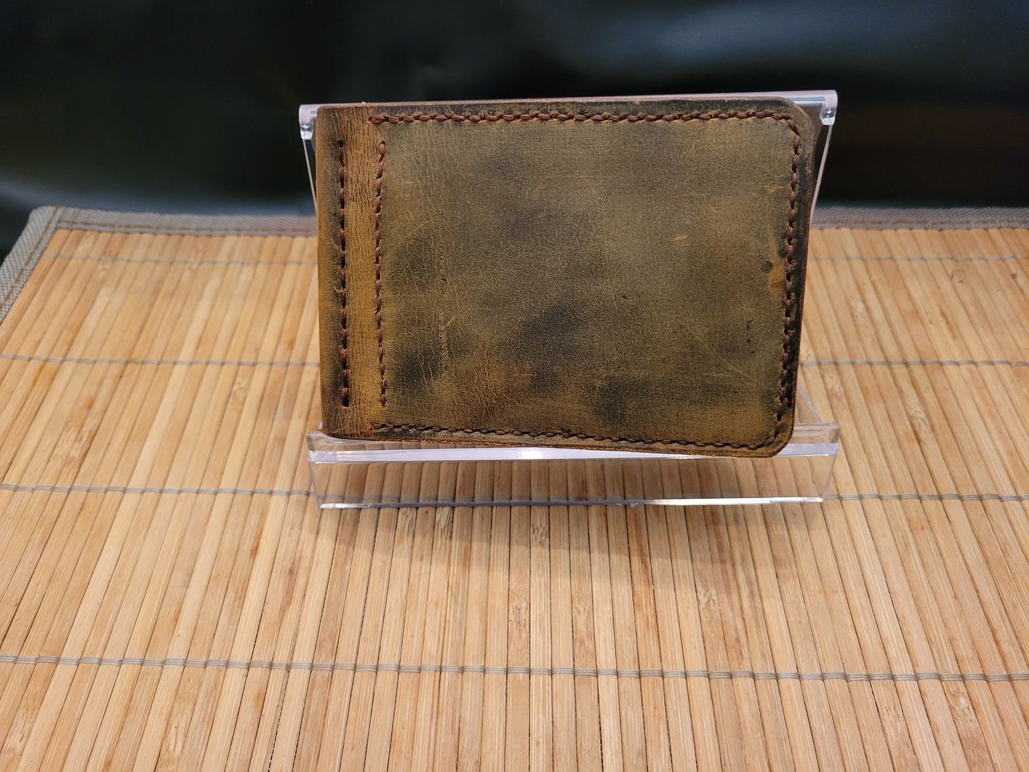 Handcrafted Buffalo Leather Flip Money Clip Wallet with Alligator Accents