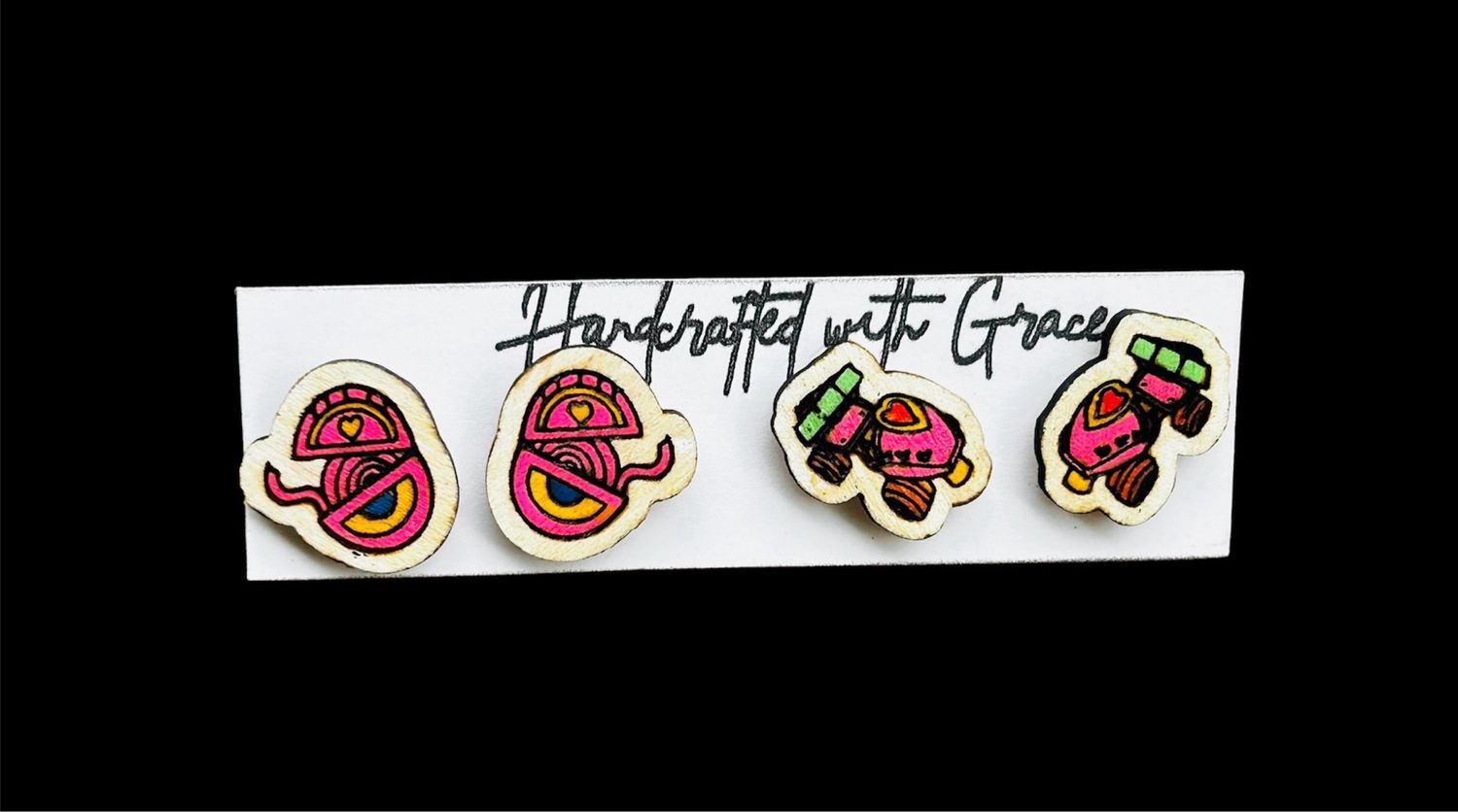 Retro Hand-Painted Earring Studs