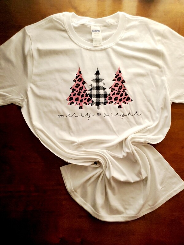 Merry and Bright Leopard Print- T-Shirt, Sweatshirt, Tank, Apron