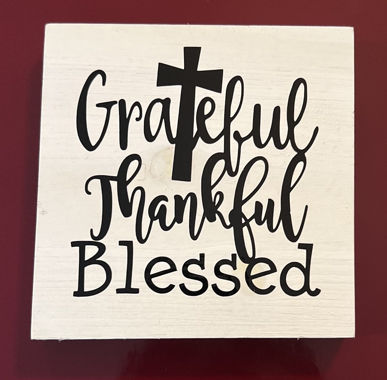 Grateful Thankful Blessed 5x5 Wooden Sign