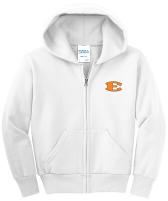 Youth Full Zip Embroidered Hoodie, Color: White, Size: Youth S