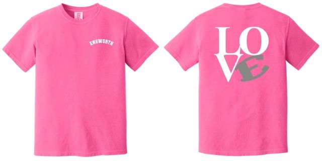 Comfort Colors LOVE E T-Shirt, Color: Neon Pink, Size: Youth XS