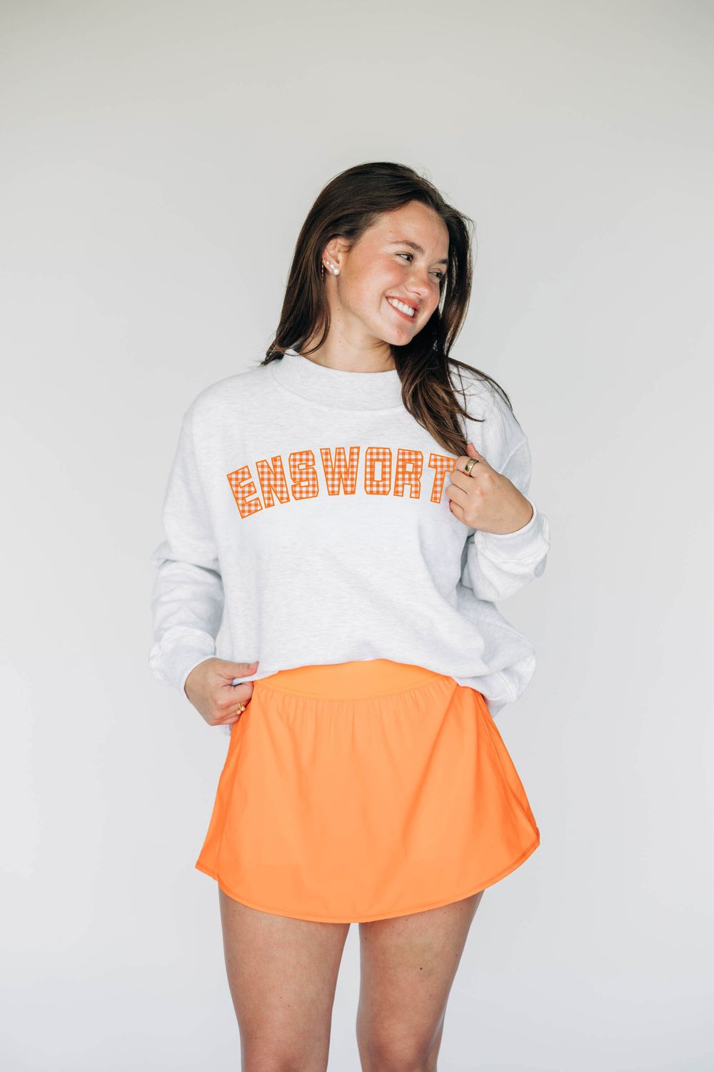 Mallory Youth Mockneck, Color: Orange Gingham, Size: Youth S