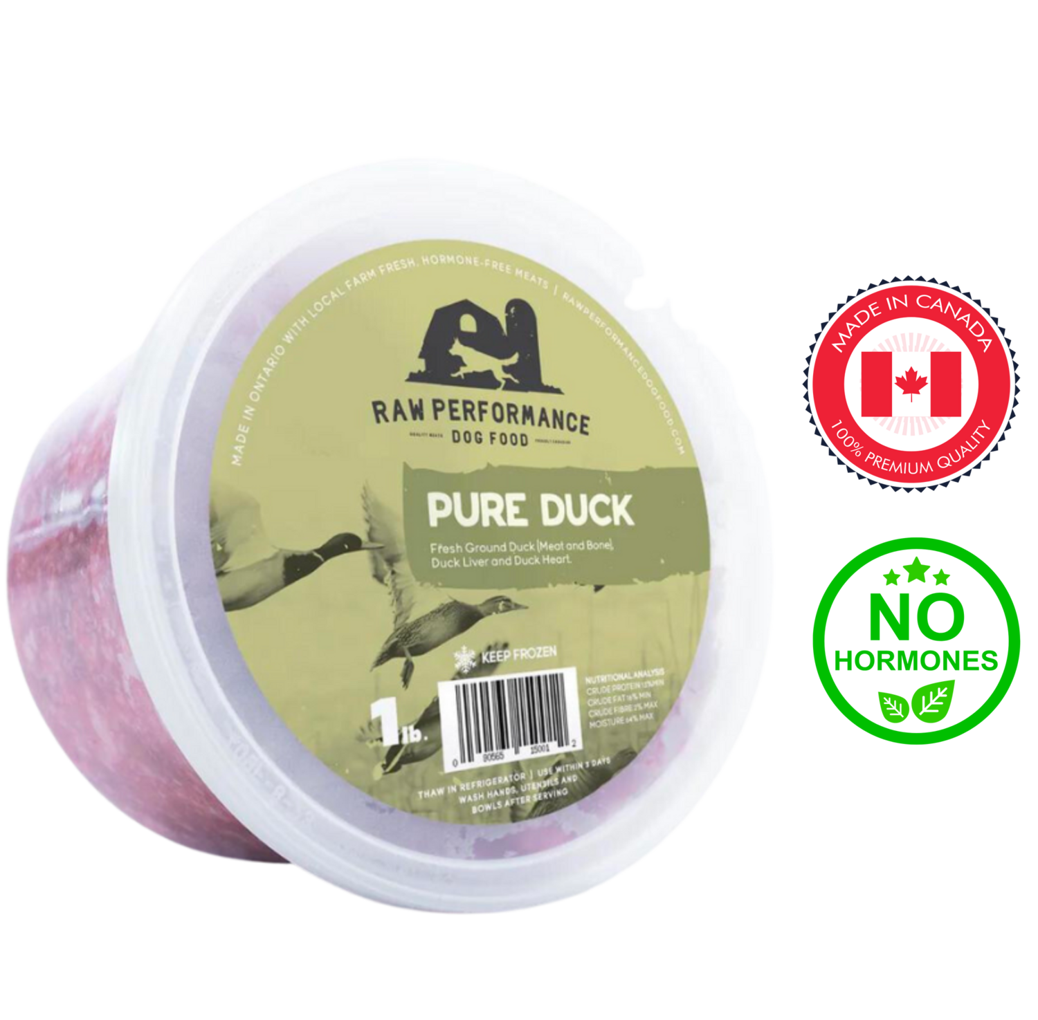 Raw Performance Pure Duck Raw Dog Food 1 lb, 2 lb