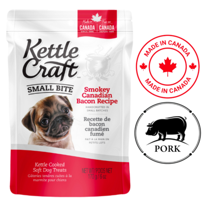 Kettle Craft Smokey Canadian Bacon Small Bite Dog Treats 170 Grams