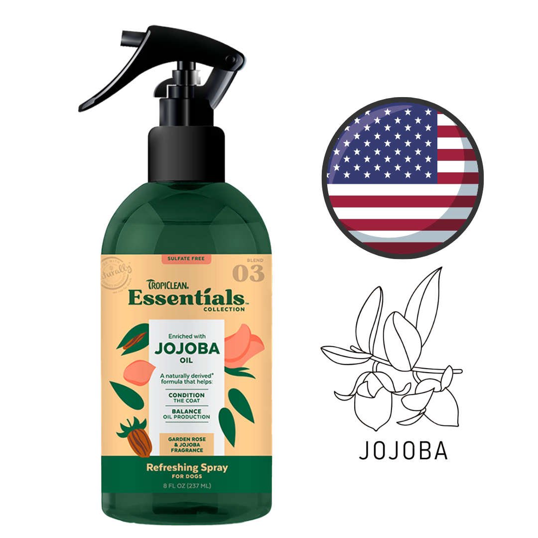 TropiClean Essentials Jojoba Oil & Garden Rose Deodorizing Dog Spray 8 Oz