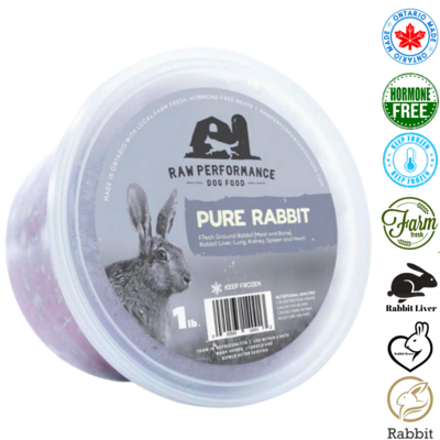 Raw Performance Pure Rabbit Raw Dog Food 1 lb, 2 lb, 4 lb