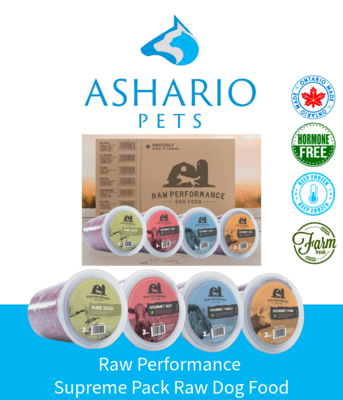 Discover Raw Performance&#39;s Supreme Pack Raw Dog Food at Ashario Pets Store, a nutrient-rich blend designed to support your dog&#39;s overall health and vitality. Elevate mealtime with this premium, high-quality option.