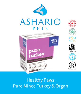 Discover the wholesome goodness of Healthy Paws Pure Mince Turkey &amp; Organ at Ashario Pets Store. Made with high-quality ingredients, this delicious meal ensures your pet gets the nourishment they deserve. Available now in North York.