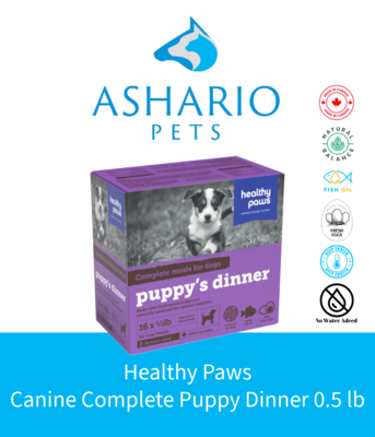 Nurture your puppy with Healthy Paws Canine Complete Puppy Dinner, now available in a convenient 0.5 lb pack at Ashario Pets. Give your furry friend the best start in life with this wholesome meal option.