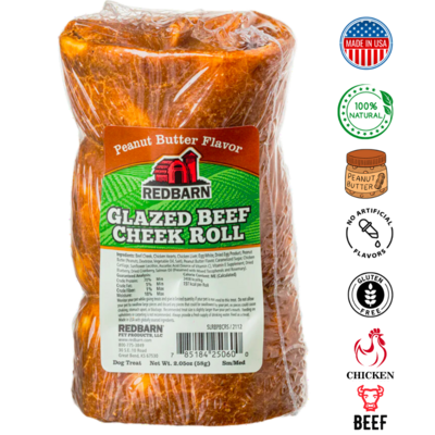 Redbarn Glazed Beef Cheek Roll Small/Medium, Large Dog Peanut Butter Flavour Dog Treats