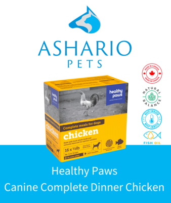 Indulge your furry friend with the nourishing goodness of Healthy Paws Canine Complete Dinner Chicken. Crafted with high-quality ingredients, it&#39;s a wholesome meal your dog will love. Available at Ashario Pets!