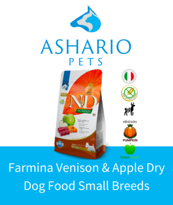 Ashario Pets Store introduces Farmina Venison &amp; Apple Dry Dog Food for Small Breeds, crafted with quality ingredients like venison and apple. Provide your small dog with a delicious and nutritious meal option to support their overall health and well-being.