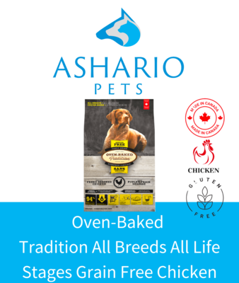 Ashario Pets Store introduces Oven-Baked Tradition All Breeds Grain-Free Chicken Dry Dog Food, meticulously crafted to cater to your dog&#39;s dietary needs. With its high-quality ingredients and grain-free formula, it ensures optimal nutrition for dogs of all breeds.