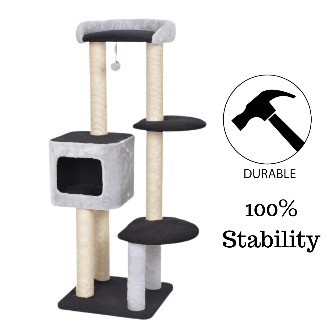 BuD'z Cat Tree Cavell 4 Levels With Deluxe Condo Grey Cat