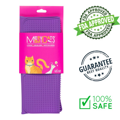 Messy Cats Silicone Litter Mat With Graduated Spikes 18&quot; x 14&quot; Purple