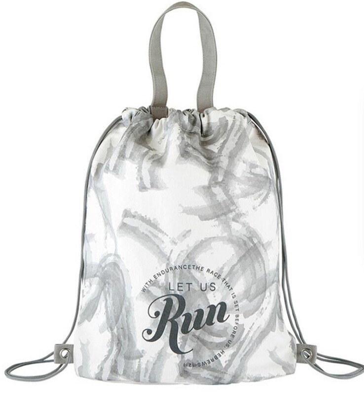Let Us Run Drawstring Canvas Bag Gray and White Let Us Run Drawstring Canvas Bag Gray and White