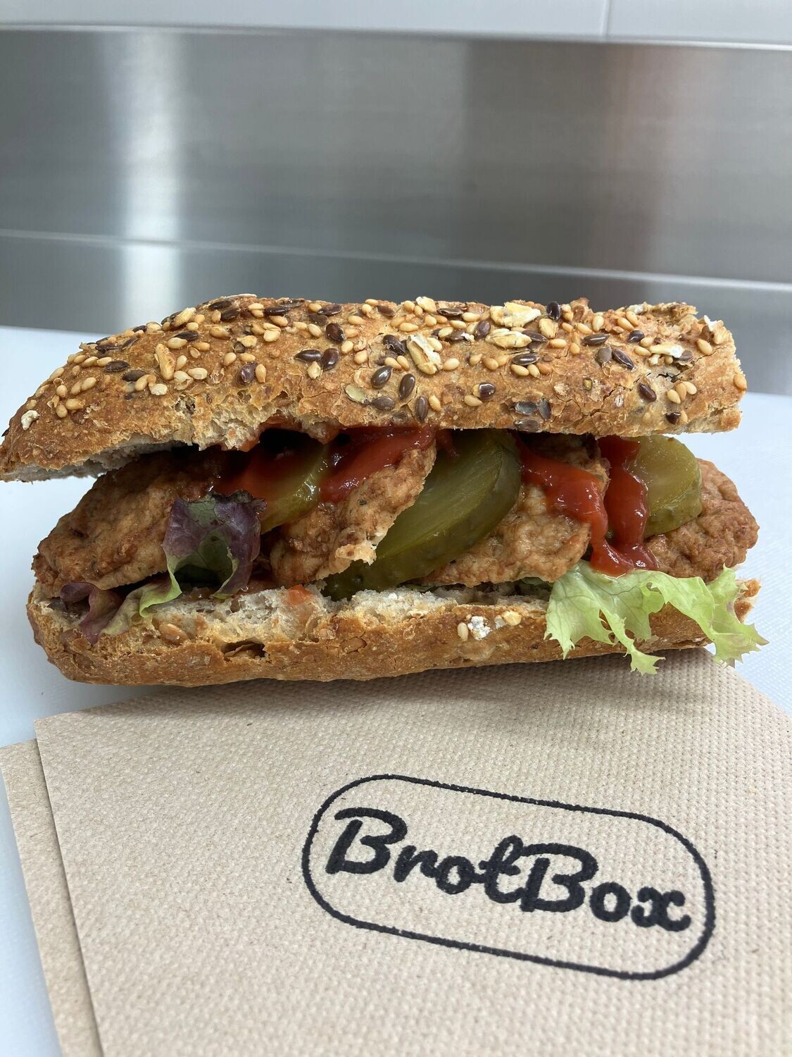 Fitness Baguette mit Frikadelle