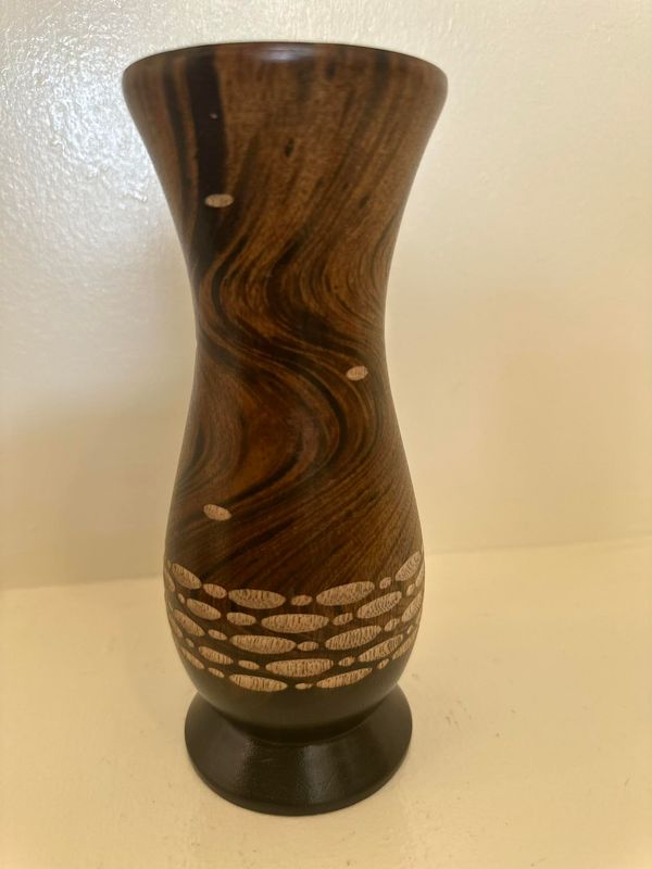 Wooden Mango Handcarved Flower Vase 2.8&quot;x7.5&quot; 04
