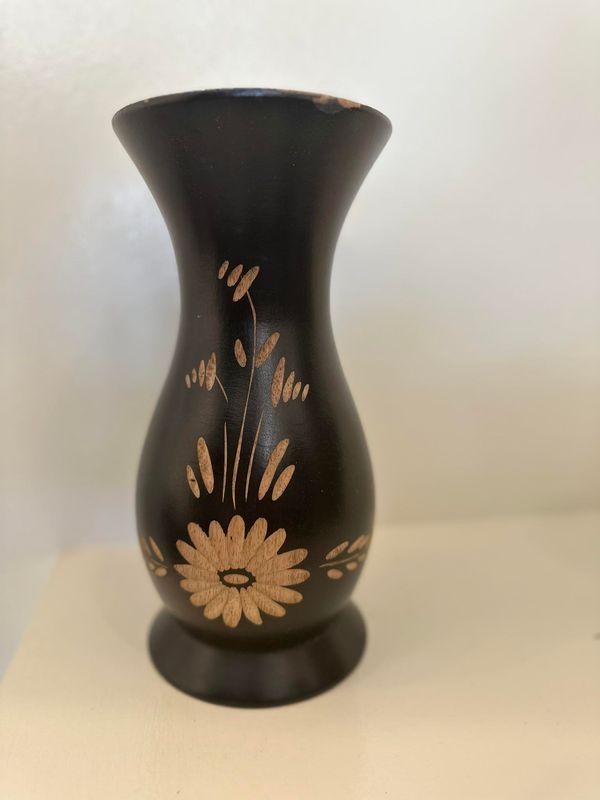 Wooden Mango Handcarved Flower Vase 2.8&quot;x7.5&quot; 01