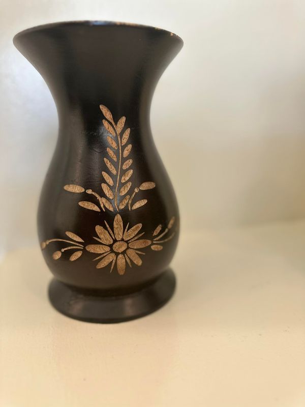 Wooden Mango Handcarved Flower Vase 2.8&quot;x7.5&quot; 02