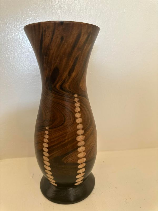 Wooden Mango Handcarved Flower Vase 2.8&quot;x7.5&quot; 05