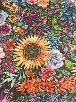 Moda - Floribunda - Large Florals Navy Background
