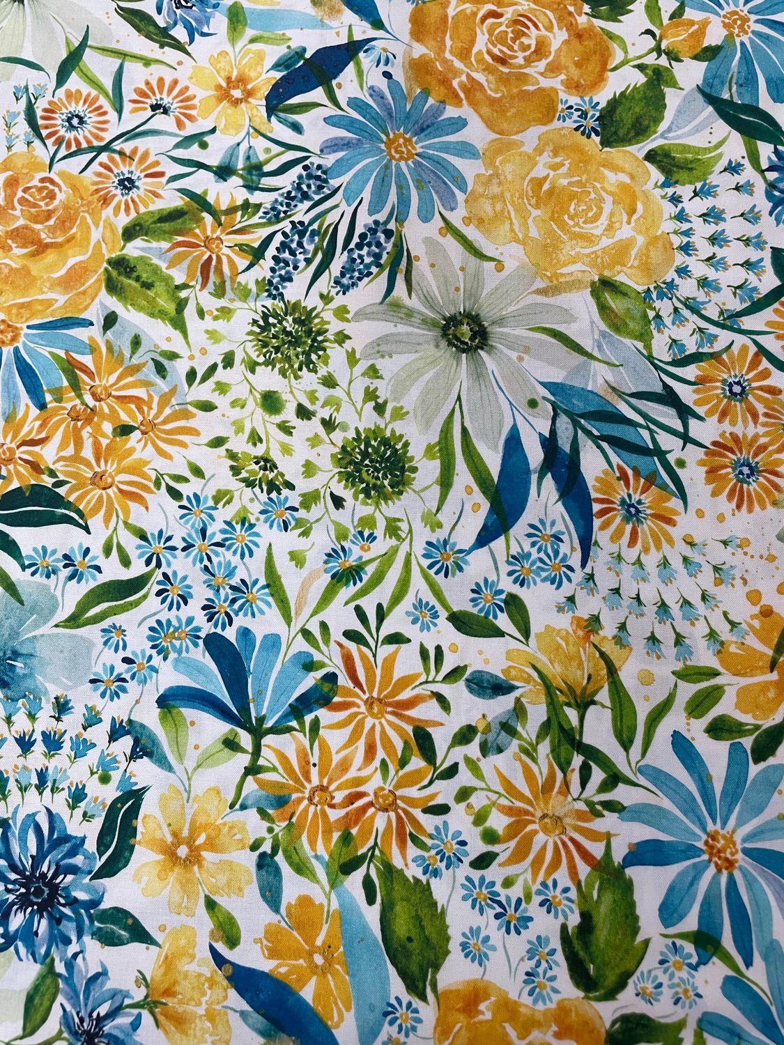 Moda - Sunshine & Blue Skies - Large Floral White Background