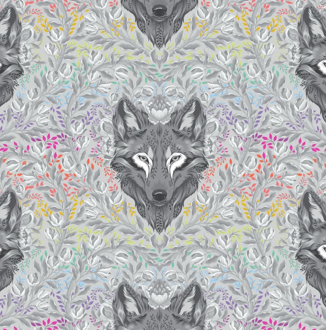 Tula Pink Graywork - Wolf Of Pink Street In Fog