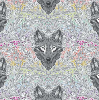 Tula Pink Graywork - Wolf Of Pink Street In Fog