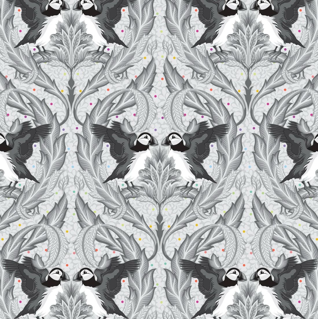 Tula Pink Graywork - Huffin And Puffin In Whisper