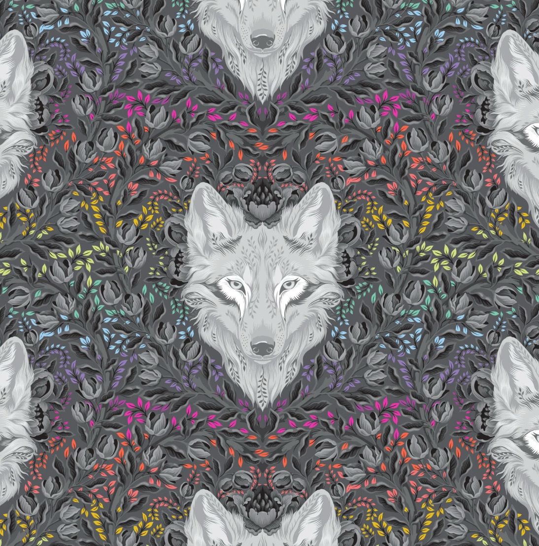 Tula Pink Graywork - Wolf Of Pink Street In Carbon