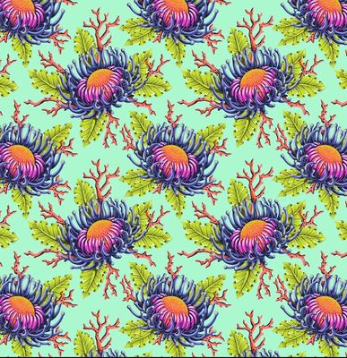 Tula Pink Floral Reef - Friends & Anemones Seafoam