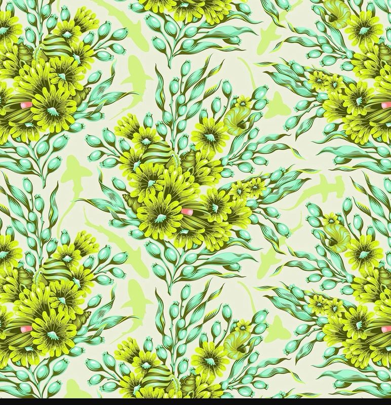 Tula Pink Floral Reef - Shadow Sharks Seagrass