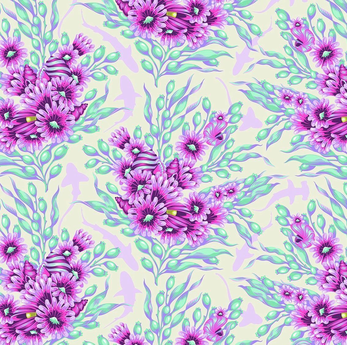 Tula Pink Floral Reef - Shadow Sharks Ultraviolet