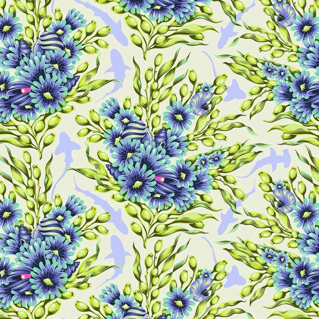 Tula Pink Floral Reef - Shadow Sharks Marine