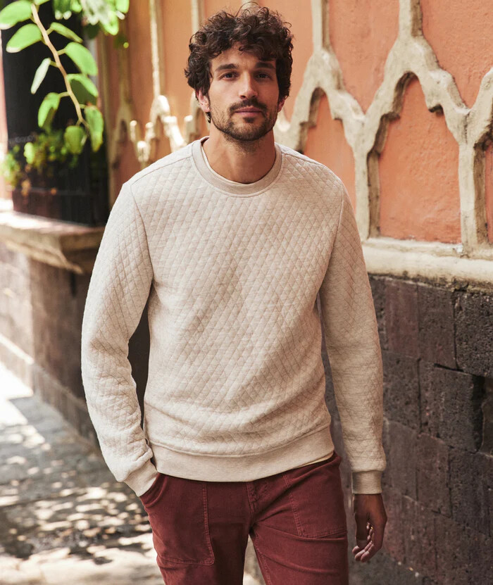 Corbet Quilted Crewneck, Color: Dark Oat Heather, Size: M