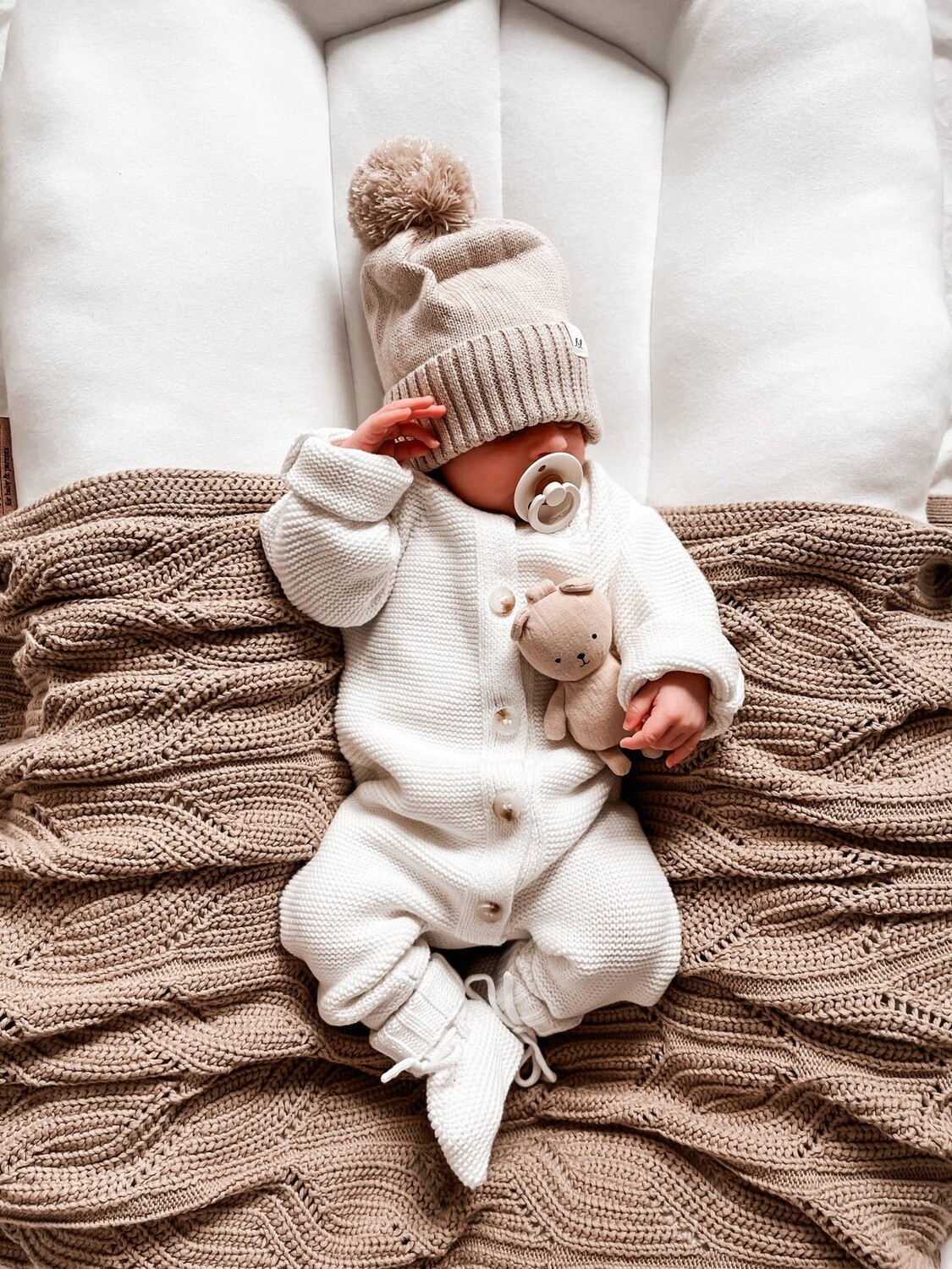 Classic Purl Knit Jumpsuit, Color: White, Size: 3-6