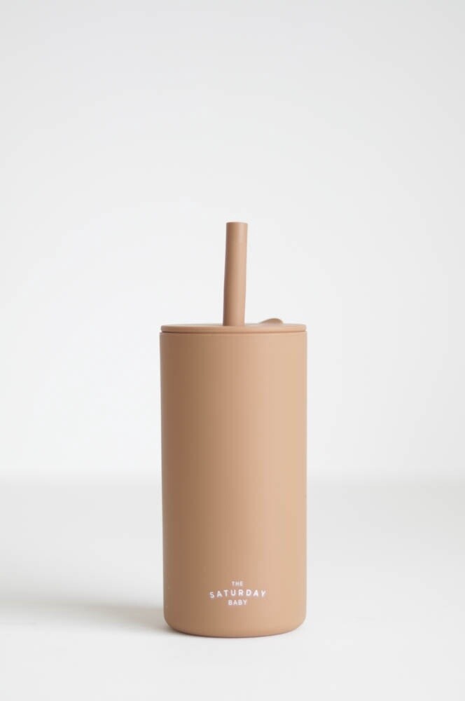 Kid Silicone Straw Cup, Color: Coco