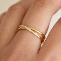 Crossed Double Band Pave Ring, Color: Gold, Size: 5